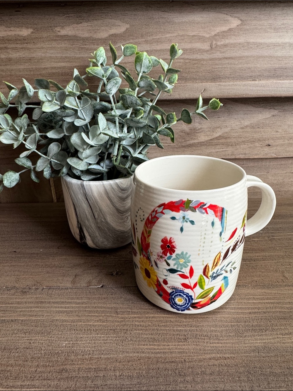 Anthropologie Starla M Hoffman Floral Initial C Coffee Mug